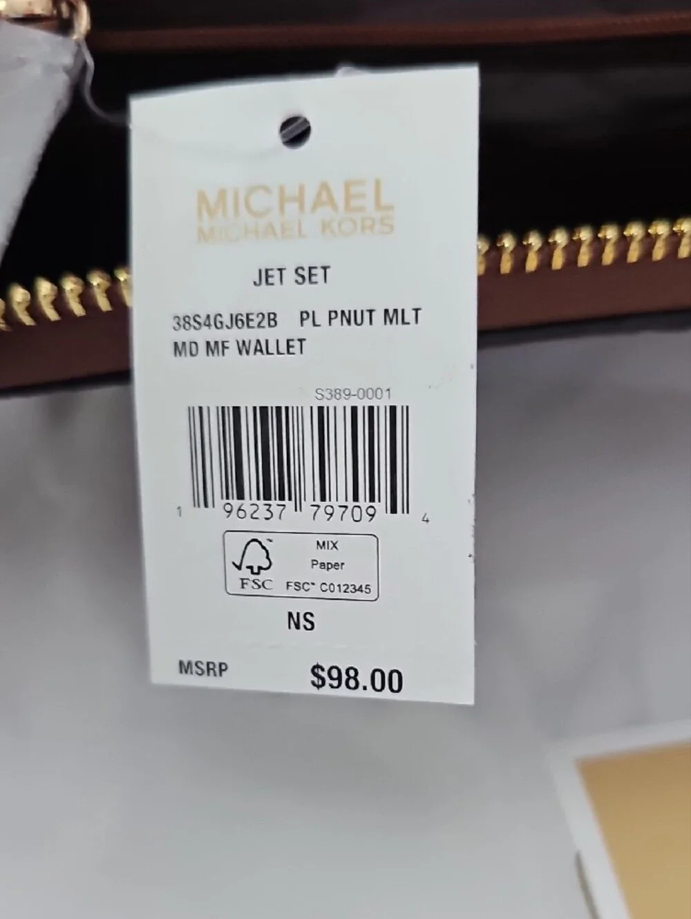 Michael Kors Brown MK Monogram Zip Wallet with Gold Hardware